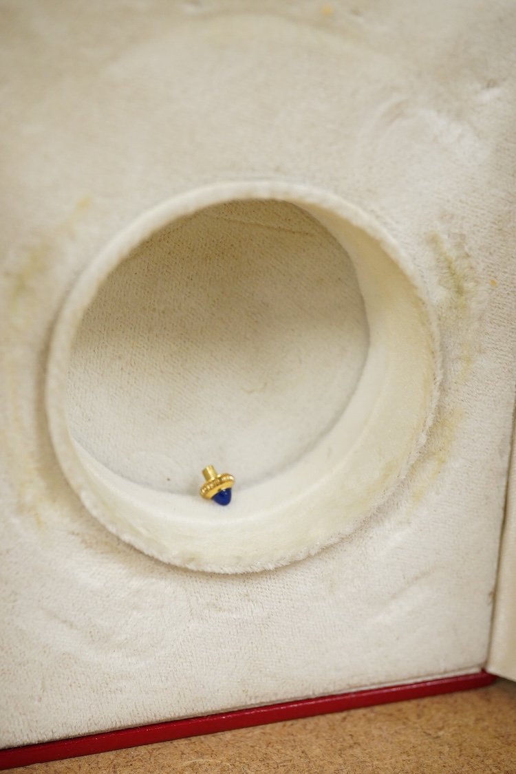 A Must de Cartier blue-enamelled travelling timepiece, in original case, 9.5cm high